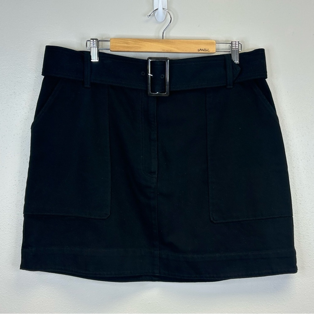 Banana Republic black denim belted mini skirt size 18 plus size pockets EUC